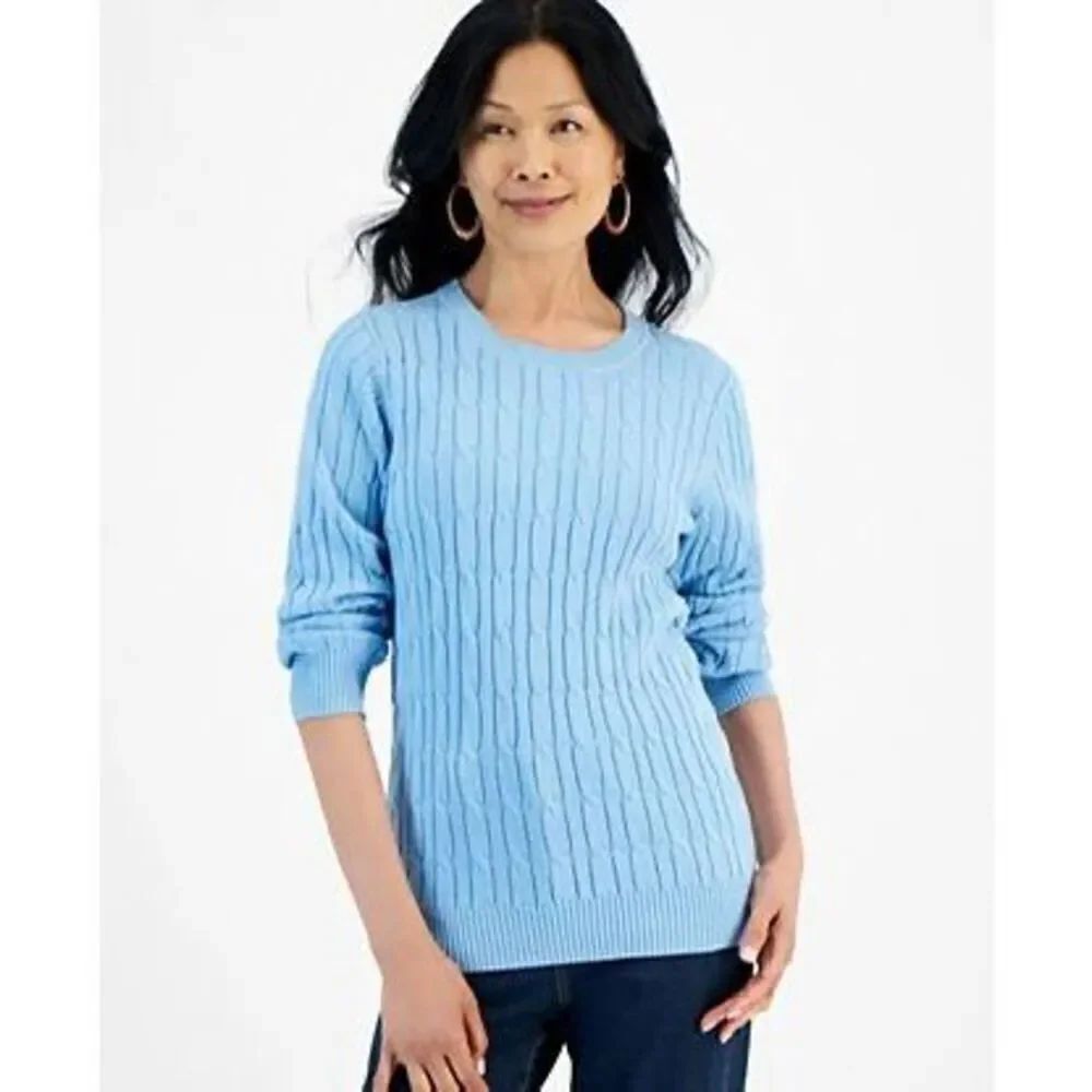 Style & Co. Women’s Medium Periwinkle Blue Cotton Cable Knit Pullover Sweater